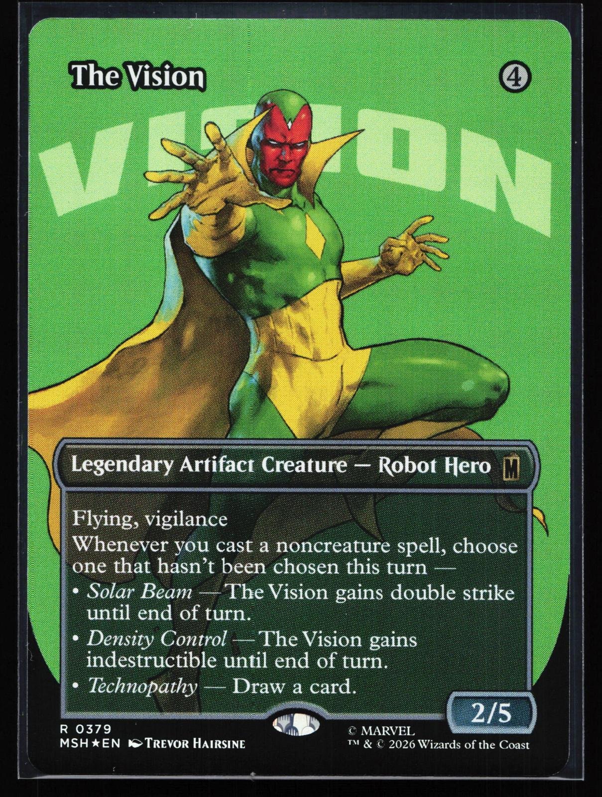 Magic: The Gathering card: Marvel Super Heroes 379 The Vision (Borderless) Rare Foil, front of card