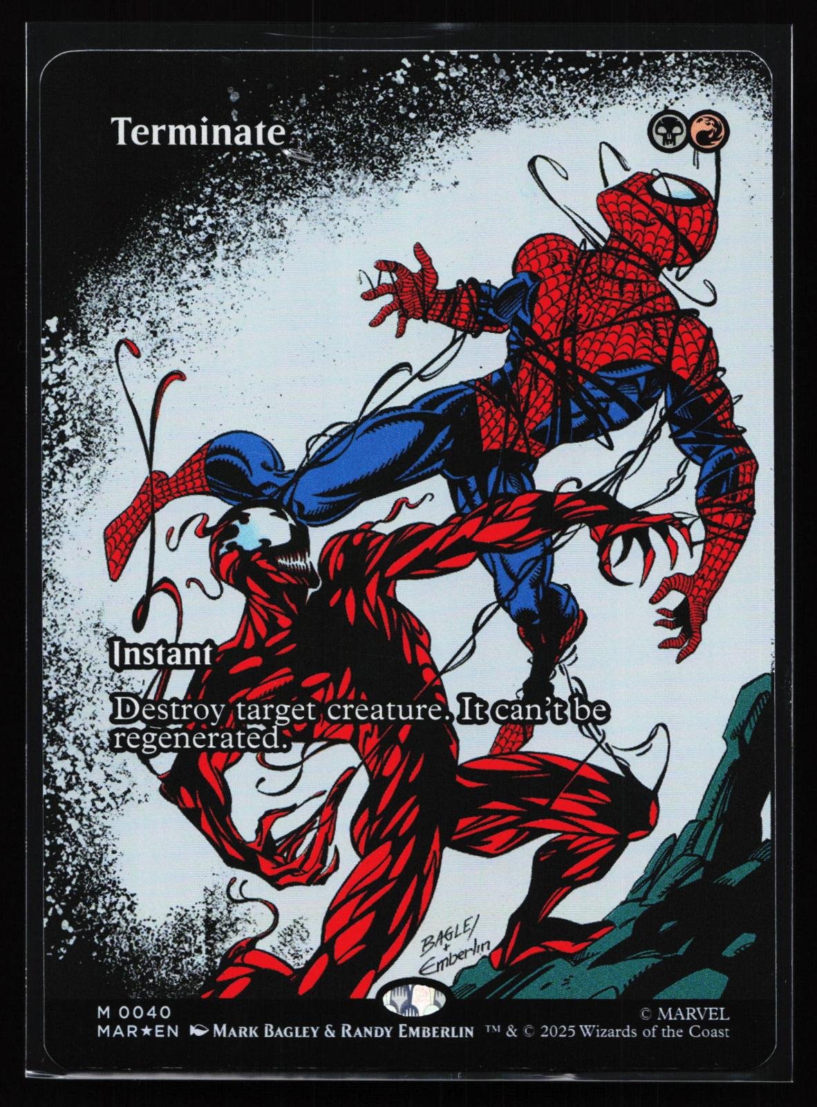 Magic: The Gathering card: Marvel Universe Eternal-Legal 40 Terminate (Borderless) Mythic Foil, front of card