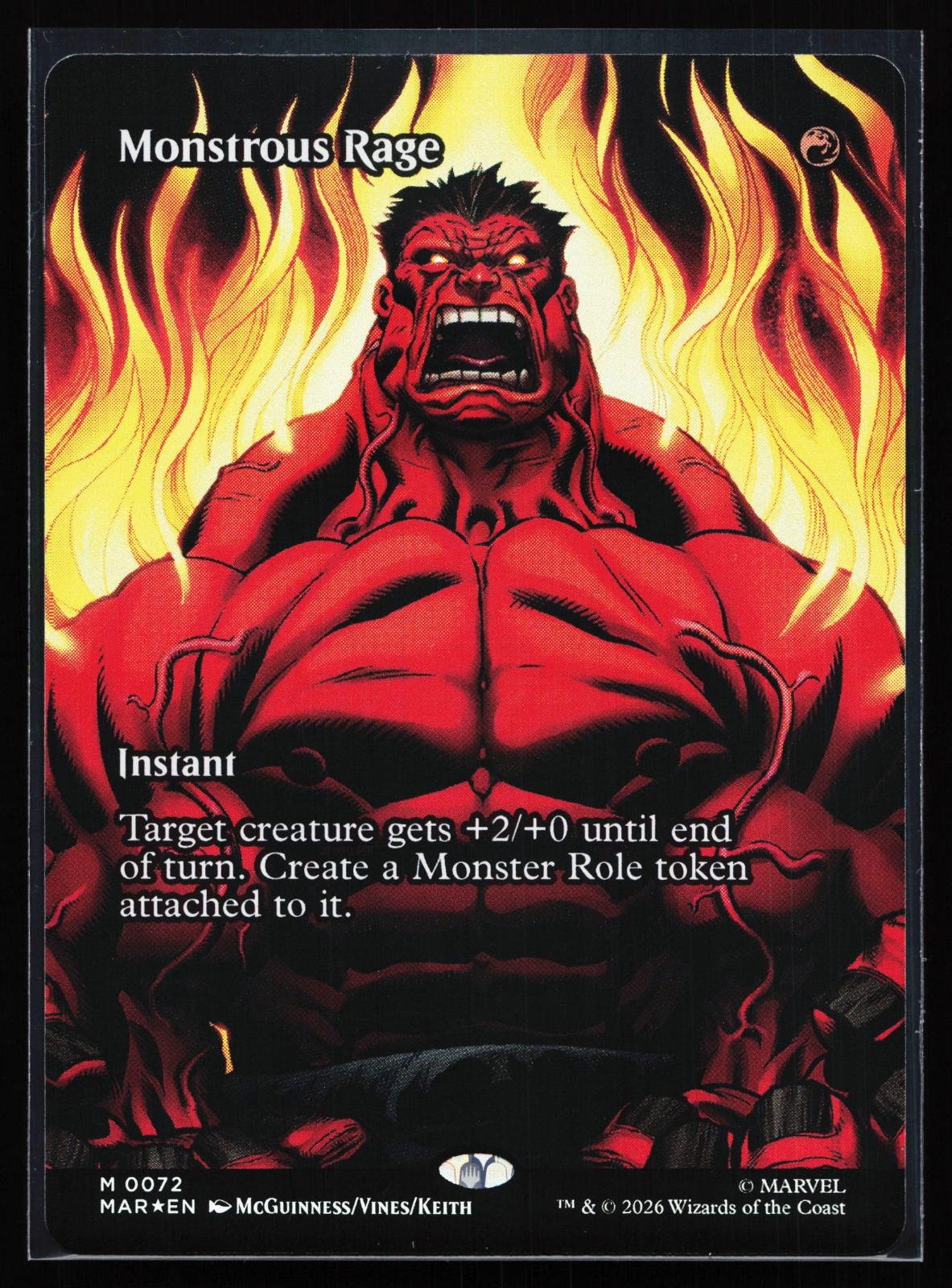 Magic: The Gathering card: Marvel Universe Eternal-Legal 72 Monstrous Rage (Borderless) Mythic Foil, front of card