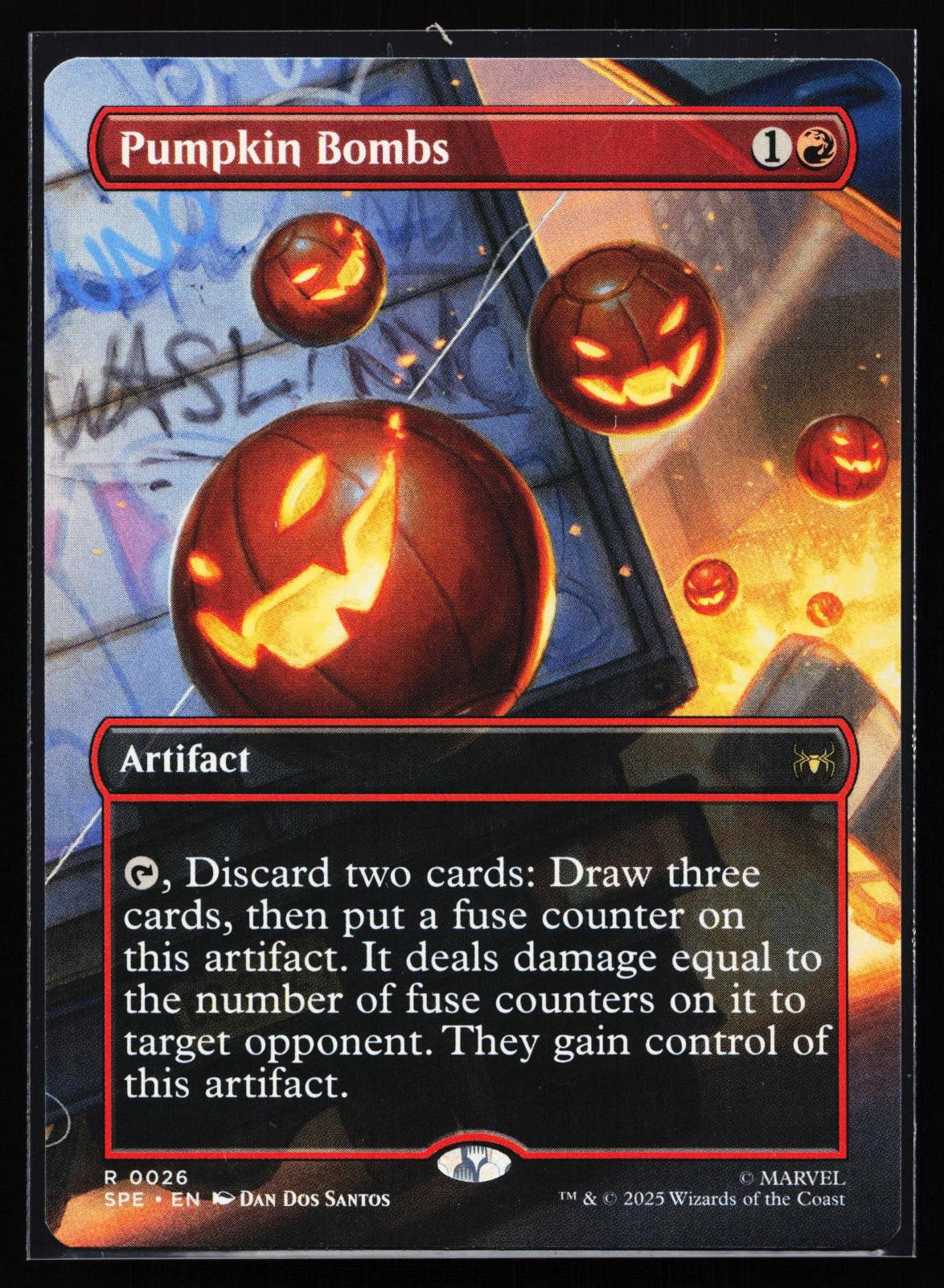 Magic: The Gathering card: Marvel's Spider-Man: Eternal-Legal 26 Pumpkin Bombs (Borderless) (Rare), front of card