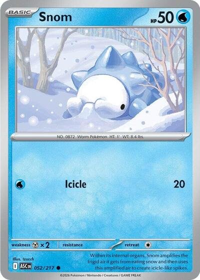 Pokémon card: Snom 052/217 from Ascended Heroes (Common), Water type, front of card