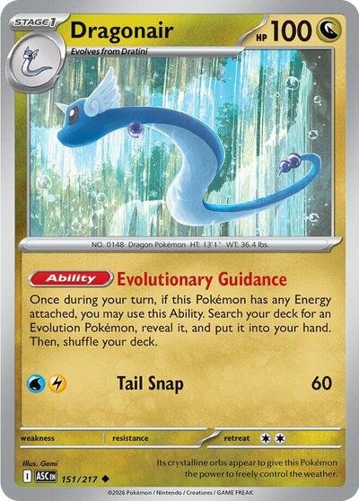 Pokémon card: Dragonair 151/217 from Ascended Heroes (Uncommon), Dragon type, front of card