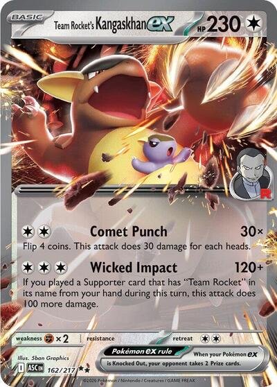 Pokémon card: Team Rocket's Kangaskhan ex 162/217 from Ascended Heroes (Double Rare), Colorless type, front of card