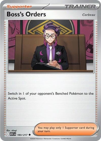Pokémon card: Boss's Orders [Corbeau] 183/217 from Ascended Heroes (Uncommon), front of card