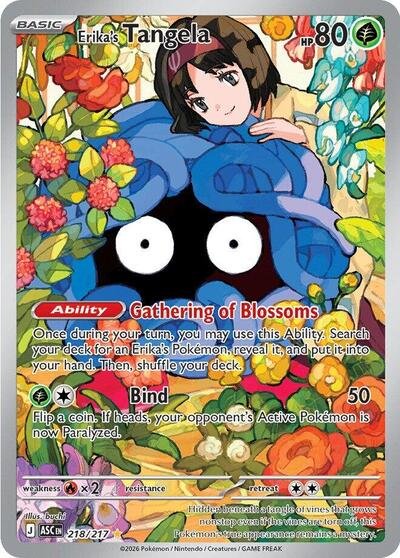 Pokémon card: Erika's Tangela 218/217 from Ascended Heroes (Illustration Rare), Grass type, front of card