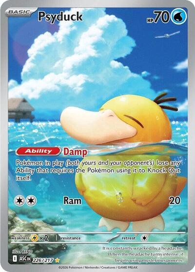 Pokémon card: Psyduck 226/217 from Ascended Heroes (Illustration Rare), Water type, front of card