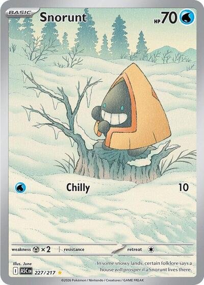 Pokémon card: Snorunt 227/217 from Ascended Heroes (Illustration Rare), Water type, front of card