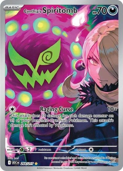 Pokémon card: Cynthia's Spiritomb 244/217 from Ascended Heroes (Illustration Rare), Darkness type, front of card