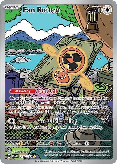 Pokémon card: Fan Rotom 250/217 from Ascended Heroes (Illustration Rare), Colorless type, front of card