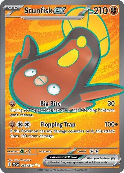 Pokémon card: Stunfisk ex 252/217 from Ascended Heroes (Ultra Rare), Fighting type, front of card