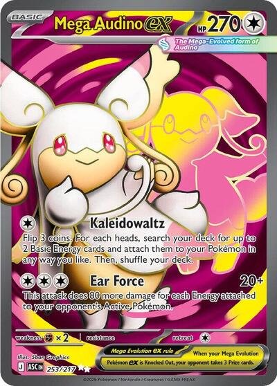 Pokémon card: Mega Audino ex 253/217 from Ascended Heroes (Ultra Rare), Colorless type, front of card