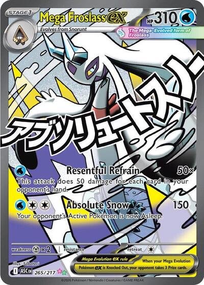 Pokémon card: Mega Froslass ex 265/217 from Ascended Heroes (Mega Attack Rare), Water type, front of card