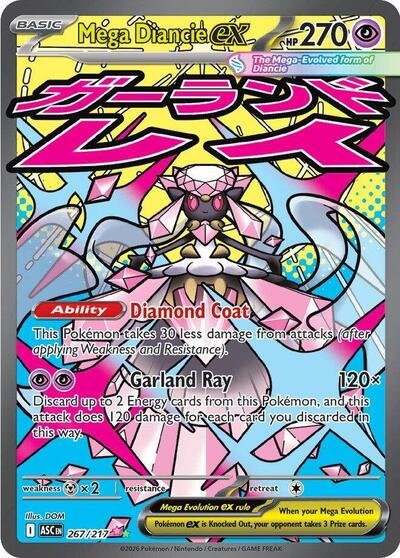 Pokémon card: Mega Diancie ex 267/217 from Ascended Heroes (Mega Attack Rare), Psychic type, front of card