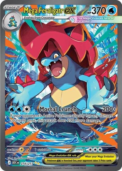Pokémon card: Mega Feraligatr ex 274/217 from Ascended Heroes (Special Illustration Rare), Water type, front of card