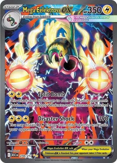 Pokémon card: Mega Eelektross ex 278/217 from Ascended Heroes (Special Illustration Rare), Lightning type, front of card