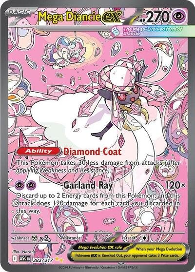 Pokémon card: Mega Diancie ex 282/217 from Ascended Heroes (Special Illustration Rare), Psychic type, front of card
