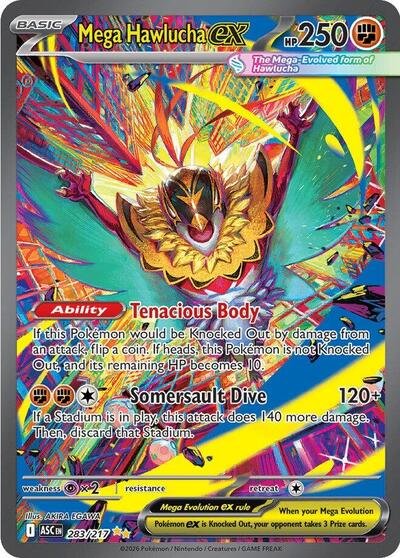Pokémon card: Mega Hawlucha ex 283/217 from Ascended Heroes (Special Illustration Rare), Fighting type, front of card