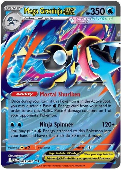 Pokémon card: Mega Greninja ex 022/086 from Chaos Rising (Double Rare), Water type, front of card