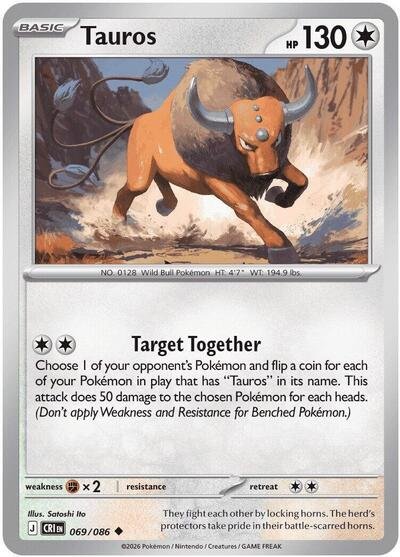 Pokémon card: Tauros 069/086 from Chaos Rising (Uncommon), Colorless type, front of card
