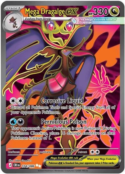 Pokémon card: Mega Dragalge ex 104/086 from Chaos Rising (Ultra Rare), Dragon type, front of card