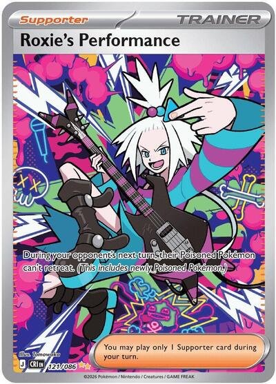 Pokémon card: Roxie's Performance 121/086 from Chaos Rising (Special Illustration Rare), front of card