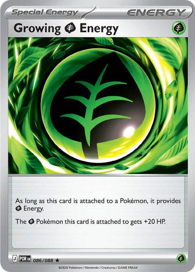 Pokémon card: Growing Grass Energy 086/088 from Perfect Order (Rare), front of card