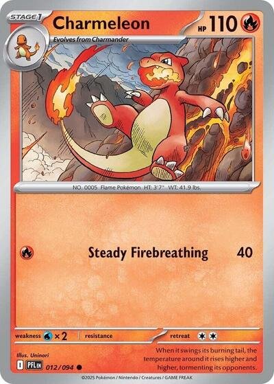 Pokémon card: Charmeleon 012/094 from Phantasmal Flames (Common), Fire type, front of card