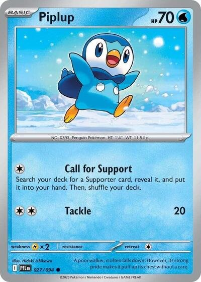 Pokémon card: Piplup 027/094 from Phantasmal Flames (Common), Water type, front of card