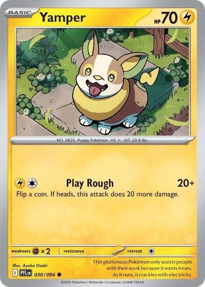 Pokémon card: Yamper 030/094 from Phantasmal Flames (Common), Lightning type, front of card