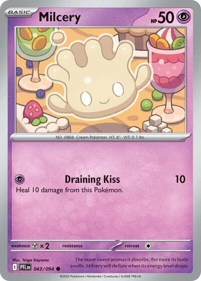 Pokémon card: Milcery 043/094 from Phantasmal Flames (Common), Psychic type, front of card