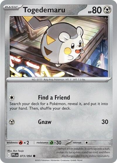 Pokémon card: Togedemaru 073/094 from Phantasmal Flames (Common), Metal type, front of card