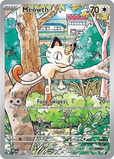 Pokémon card: Meowth 106/094 from Phantasmal Flames (Illustration Rare), Colorless type, front of card