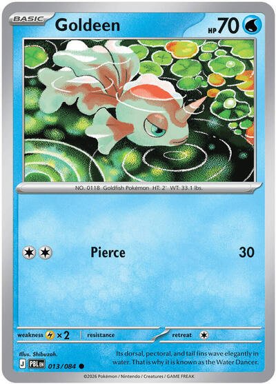Pokémon card: Goldeen 013/084 from Pitch Black (Common), Water type, front of card