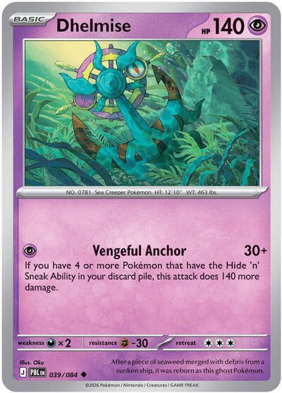 Pokémon card: Dhelmise 039/084 from Pitch Black (Uncommon), Psychic type, front of card