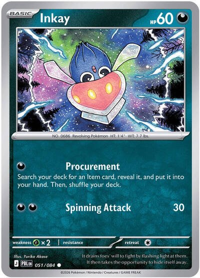 Pokémon card: Inkay 051/084 from Pitch Black (Common), Darkness type, front of card
