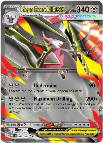 Pokémon card: Mega Excadrill ex 065/084 from Pitch Black (Double Rare), Metal type, front of card