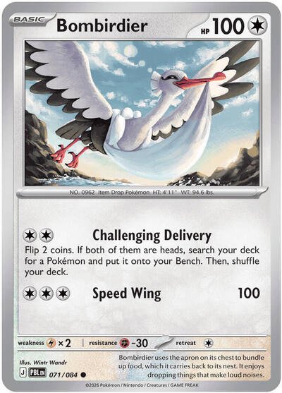 Pokémon card: Bombirdier 071/084 from Pitch Black (Common), Colorless type, front of card