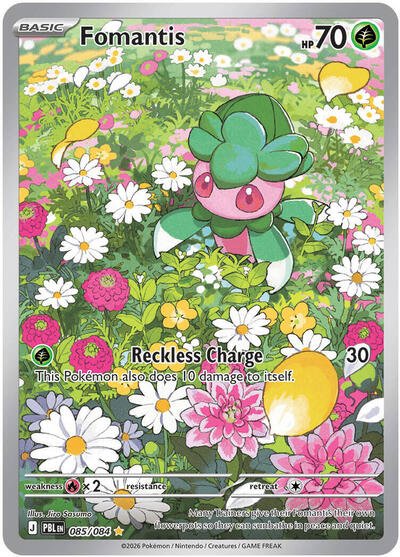 Pokémon card: Fomantis 085/084 from Pitch Black (Illustration Rare), Grass type, front of card