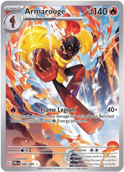 Pokémon card: Armarouge 086/084 from Pitch Black (Illustration Rare), Fire type, front of card
