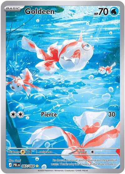 Pokémon card: Goldeen 087/084 from Pitch Black (Illustration Rare), Water type, front of card