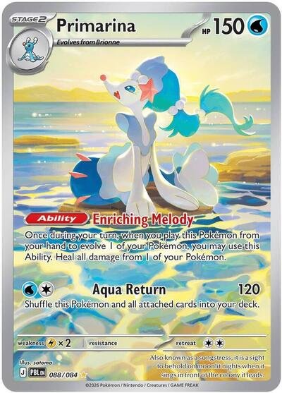 Pokémon card: Primarina 088/084 from Pitch Black (Illustration Rare), Water type, front of card