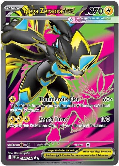 Pokémon card: Mega Zeraora ex 098/084 from Pitch Black (Ultra Rare), Lightning type, front of card