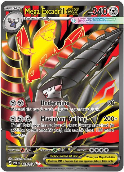 Pokémon card: Mega Excadrill ex 103/084 from Pitch Black (Ultra Rare), Metal type, front of card
