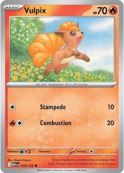 Pokémon card: Vulpix 019/132 from Mega Evolution base set (Common), Fire type, front of card