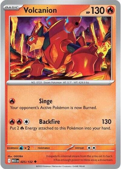 Pokémon card: Volcanion 025/132 from Mega Evolution base set (Uncommon), Fire type, front of card