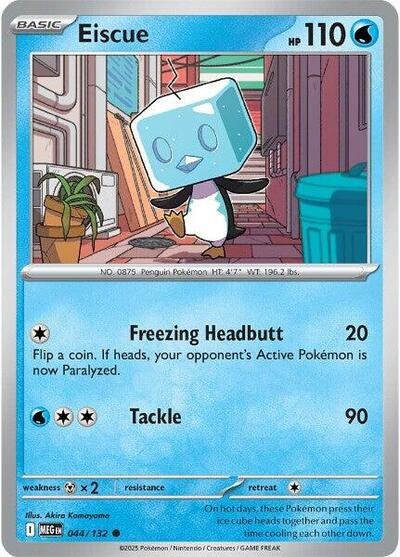 Pokémon card: Eiscue 044/132 from Mega Evolution base set (Common), Water type, front of card