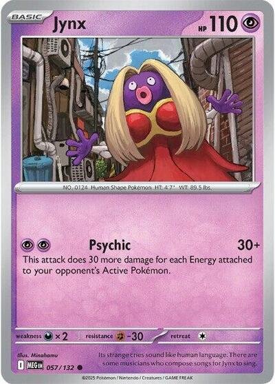 Pokémon card: Jynx 057/132 from Mega Evolution base set (Common), Psychic type, front of card