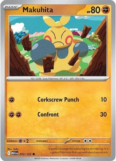 Pokémon card: Makuhita 072/132 from Mega Evolution base set (Common), Fighting type, front of card