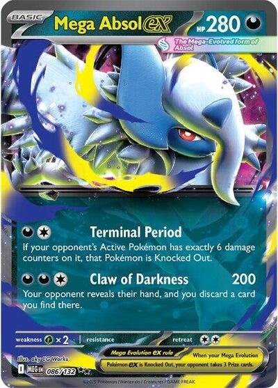 Pokémon card: Mega Absol ex 086/132 from Mega Evolution base set (Double Rare), Darkness type, front of card
