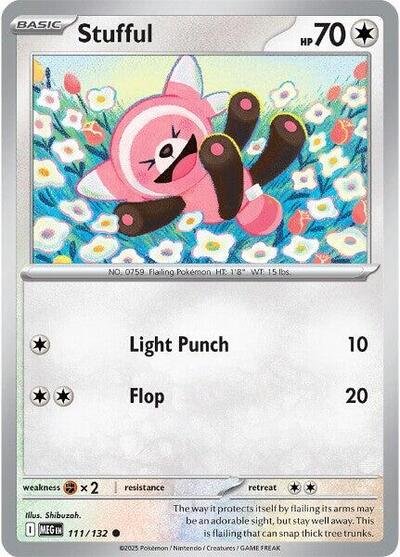 Pokémon card: Stufful 111/132 from Mega Evolution base set (Common), Colorless type, front of card